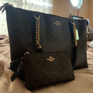 Brown and gold Coach purse and matching wallet